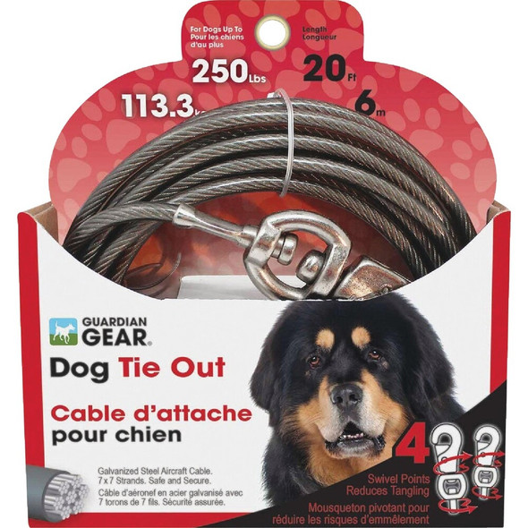 Boss Pet Guardian Gear XXL Dog Cable with Comfort Snap Dog Tie-Out, 20 Ft. Q682000099 810568