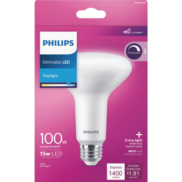 Philips 100W Equivalent Daylight BR30 Medium Dimmable LED Floodlight Light Bulb