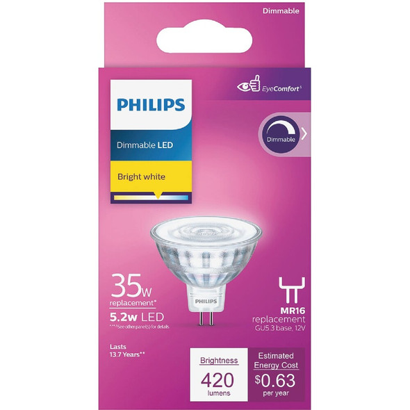Philips 35W Equivalent Bright White MR16 GU5.3 Base LED Spotlight Light Bulb 576850 569154