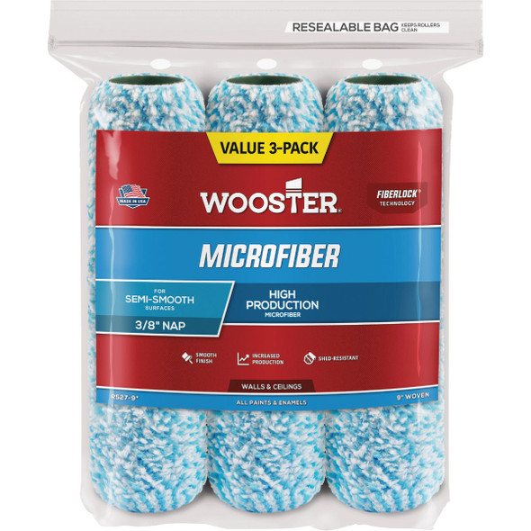 Wooster 9 In. x 3/8 In. Microfiber Roller Cover (3-Pack) R527-9