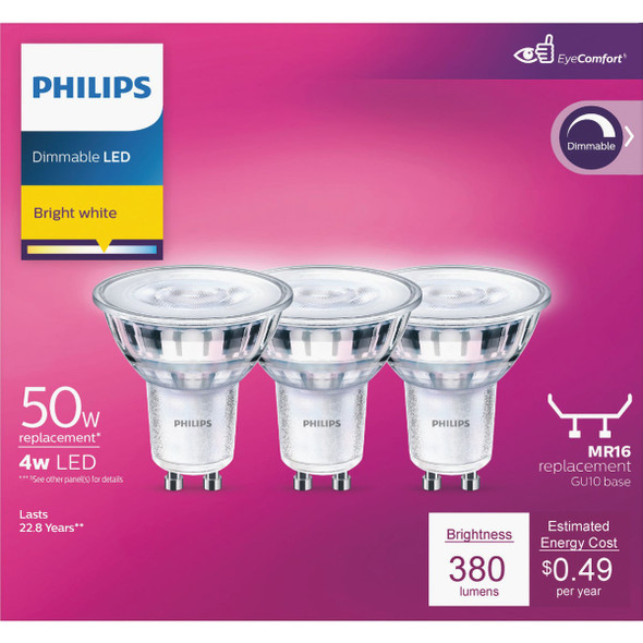 Philips 3pk Led Gu10 50w Bw Bulb 567313 500030