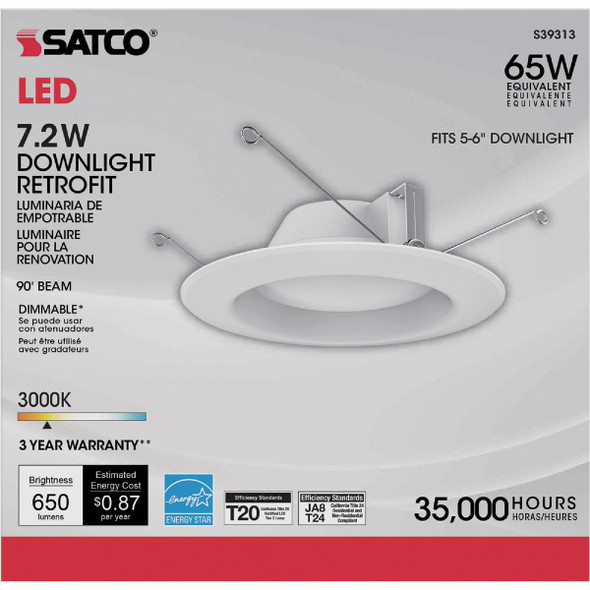 Satco 5 In./6 In. Retrofit Non-IC Rated White LED Recessed Light Kit