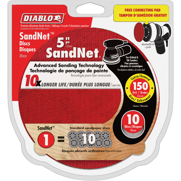 Diablo SandNet 5 In. 150 Grit Sanding Disc with Connection Pad (10-Pack)