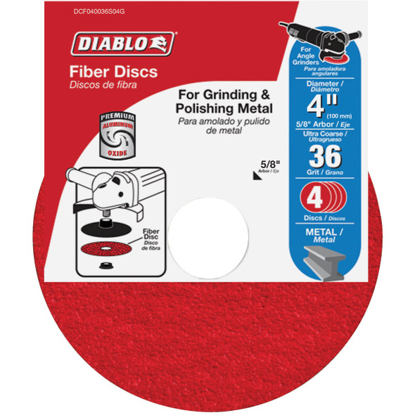 Diablo 4 In. 36-Grit Fiber Disc (4-Pack) DCF040036S04G