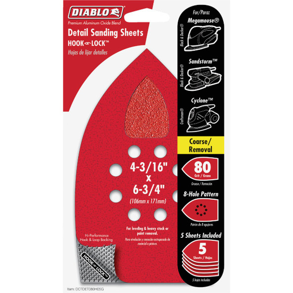 Diablo MegaMouse 80-Grit Sandpaper (5-Pack) DCTDET080H05G 302119