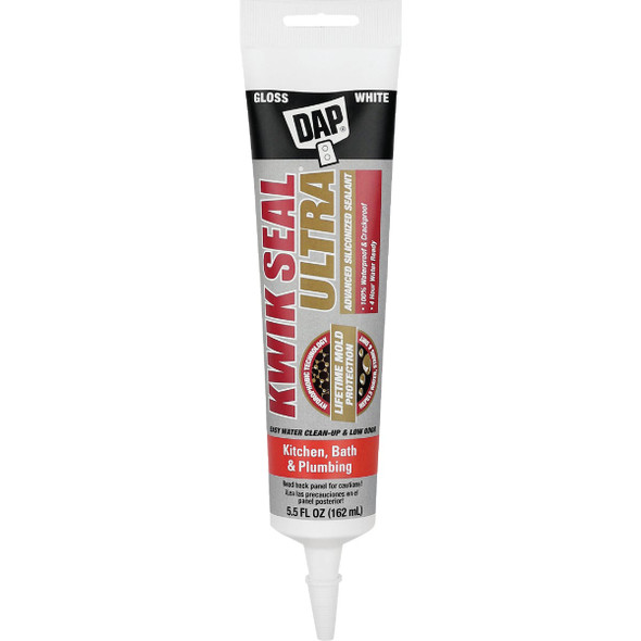 DAP KWIK SEAL ULTRA 5.5 Oz. White Siliconized Kitchen & Bath Sealant 7079818914