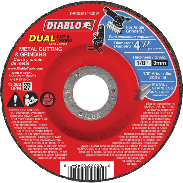 Diablo 4-1/2"  Dual Cut/Grind DBD045125X01F