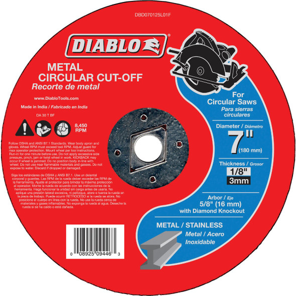 Diablo Type 1 7 In. x 1/8 In. x 5/8 In. Metal Cut-Off Wheel DBD070125L01F