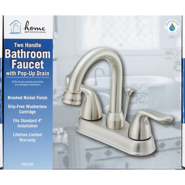 Home Impressions Brushed Nickel 2-Handle Lever 4 In. Centerset  Bathroom Faucet with Pop-Up
