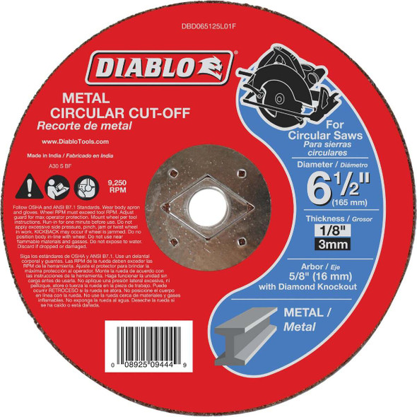 Diablo Type 1 6-1/2 In. x 1/8 In. x 5/8 In. Metal Cut-Off Wheel DBD065125L01F