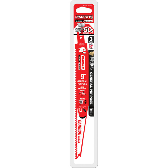 Diablo Demo Demon 9 In. 6-9 TPI Carbide Reciprocating Saw Blade (3-Pack) DS0909CGP3 302000