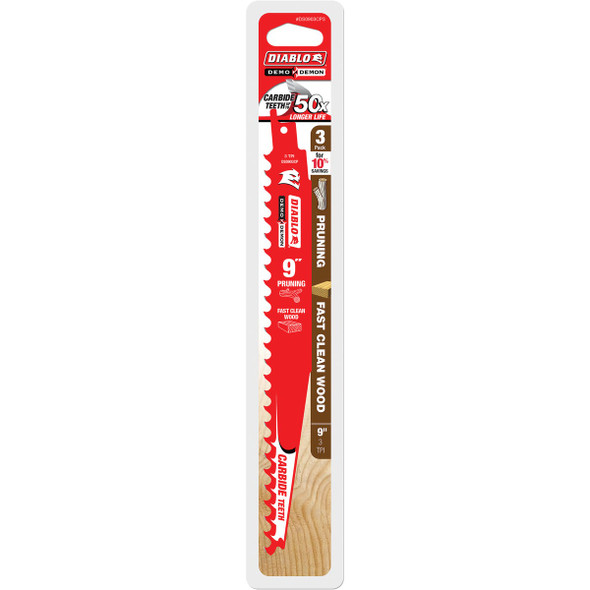 Diablo Demo Demon 9 In. 3 TPI Carbide Pruning Reciprocating Saw Blade (3-Pack) DS0903CP3 302017