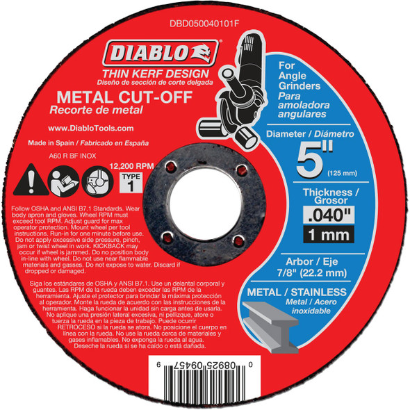 Diablo Type 1 5 In. x 0.040 In. x 7/8 In. Metal Cut-Off Wheel DBD050040101F