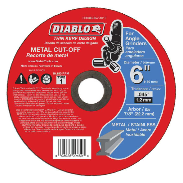 Diablo Type 1 6 In. x 0.045 In. x 7/8 In. Metal Cut-Off Wheel DBD060045101F