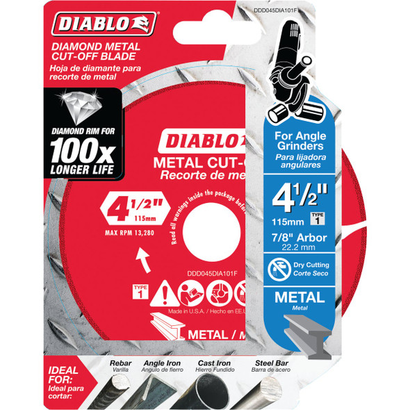 Diablo Type 1 4-1-2 In. x 7-8 In. Metal Cutting Diamond Cut-Off Wheel DDD045DIA101F 302055