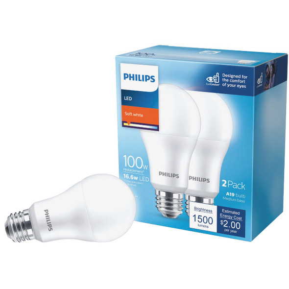Philips 100W Equivalent Soft White A19 Medium LED Light Bulb (2-Pack) 575886 Philips 100W Equivalent Soft White A19 Medium LED Light Bulb (2-Pack) 575886
