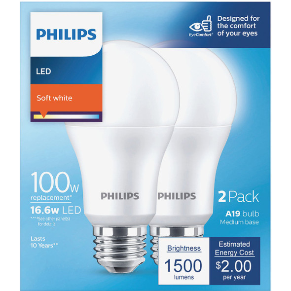Philips 100W Equivalent Soft White A19 Medium LED Light Bulb (2-Pack) Philips 100W Equivalent Soft White A19 Medium LED Light Bulb (2-Pack)