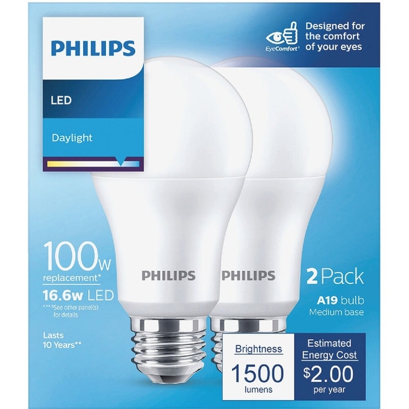 Philips 100W Equivalent Daylight A19 Medium LED Light Bulb (2-Pack) 575878 501996