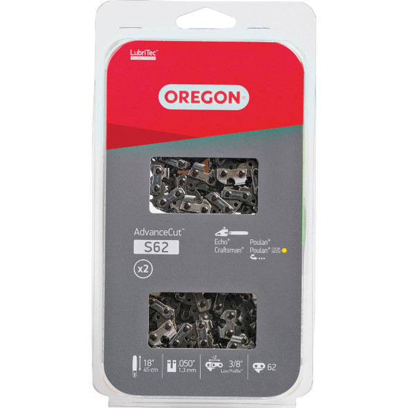 Oregon AdvanceCut 18 In. 62-Link Chainsaw Chain (2-Pack) S62T