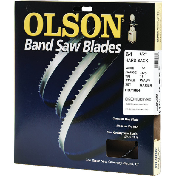 Olson 64-1/2 In. x 1/2 In. 18 TPI Wavy Hard Back Metal Cutting Band Saw Blade Olson 64-1/2 In. x 1/2 In. 18 TPI Wavy Hard Back Metal Cutting Band Saw Blade