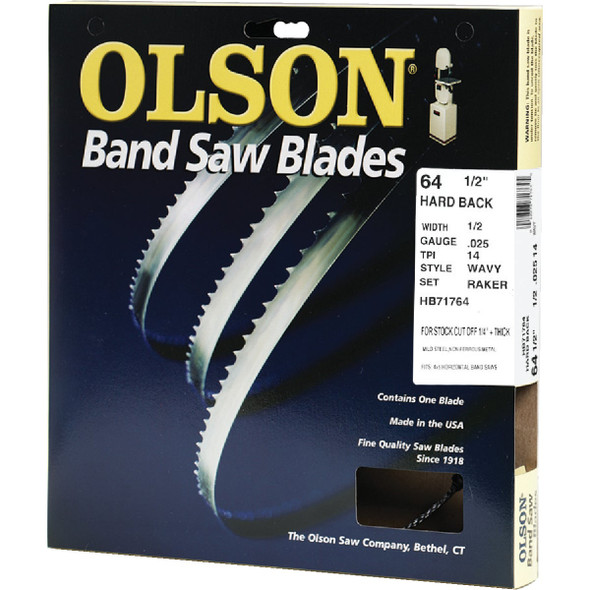 Olson 64-1/2 In. x 1/2 In. 14 TPI Wavy Hard Back Metal Cutting Band Saw Blade Olson 64-1/2 In. x 1/2 In. 14 TPI Wavy Hard Back Metal Cutting Band Saw Blade