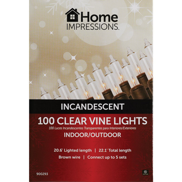 Home Impressions Clear 100-Bulb Mini Incandescent Vine Light Set with Brown Wire