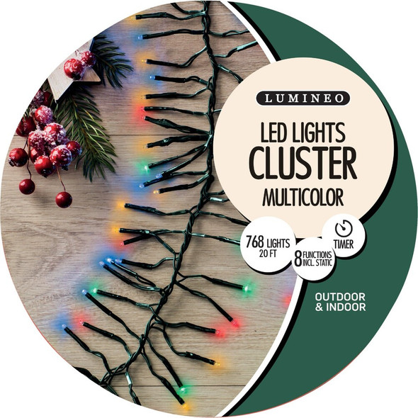 Holiday Wonderland Multi 768-Bulb LED Cluster Light Set with Dark Green Wire 9976521 900307