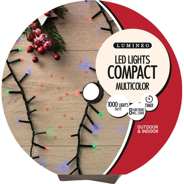 Holiday Wonderland Multi 1000-Bulb LED Compact Light Set with Dark Green Wire