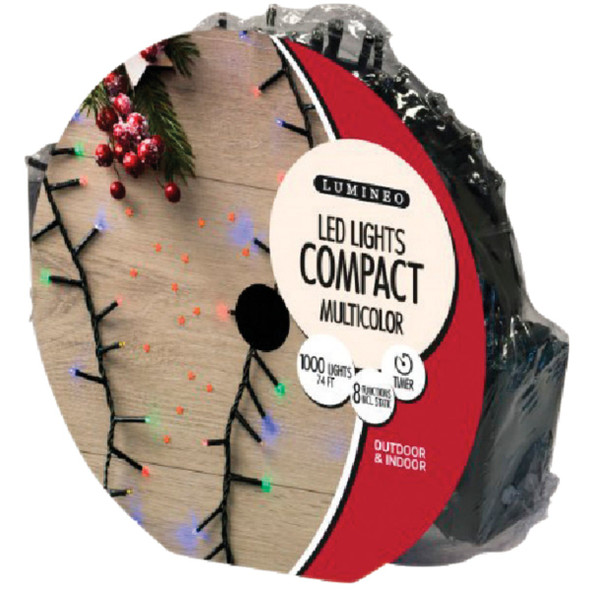 Holiday Wonderland Multi 1000-Bulb LED Compact Light Set with Dark Green Wire