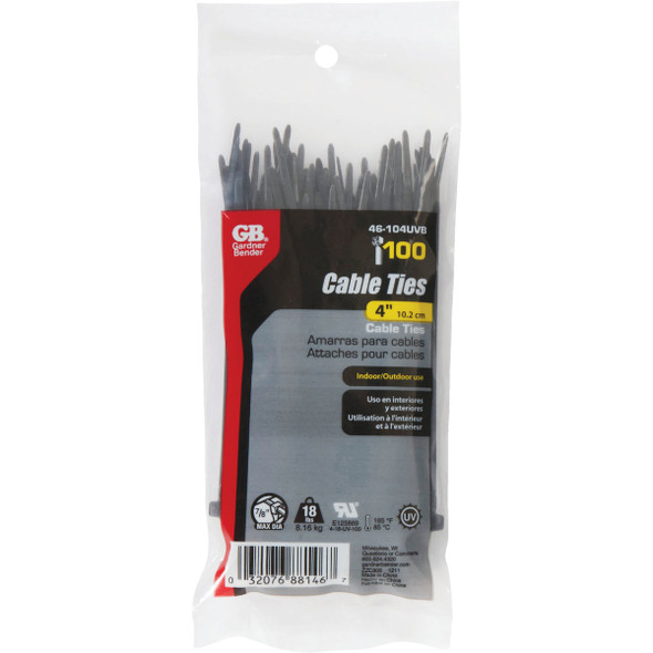 Gardner Bender 4 In. x 0.095 In. Black Nylon Ultra Violet Cable Tie (100-Pack) 46-104UVB 518816