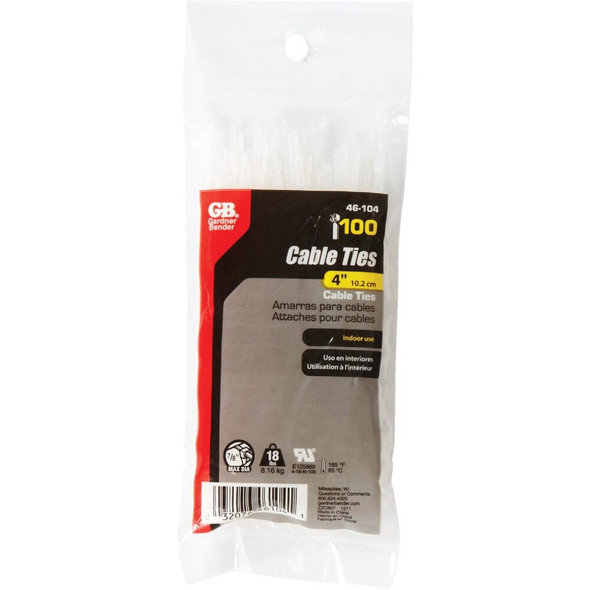 Gardner Bender 4 In. x 0.10 In. Natural Color Nylon Cable Tie (100-Pack) 46-104 514731