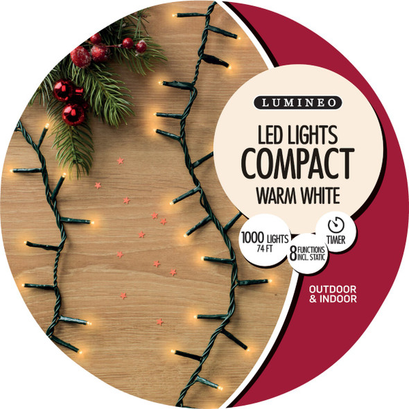 Lumineo Warm White 1000-Bulb LED Compact Light Set with Dark Green Wire