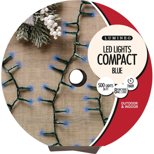 Holiday Wonderland Blue 500-Bulb LED Compact Light Set with Dark Green Wire