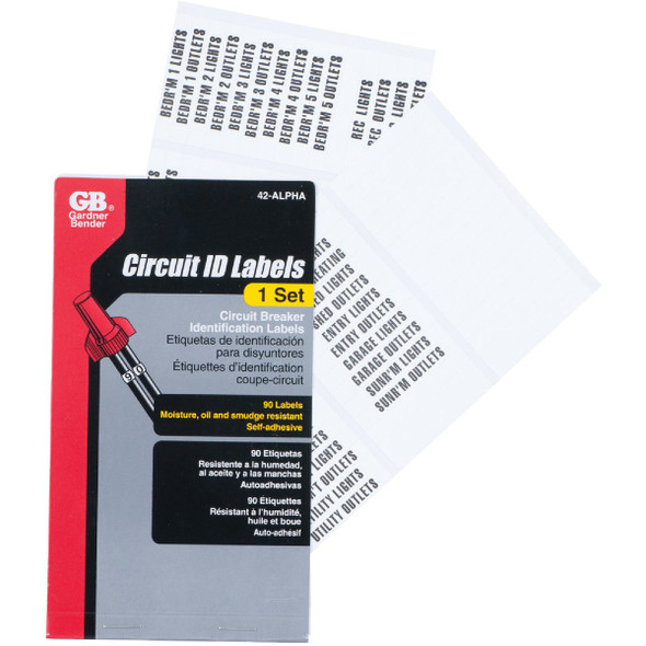 Gardner Bender Nylon Impregnated Cloth Circuit Breaker Wire Label Set 42-ALPHA