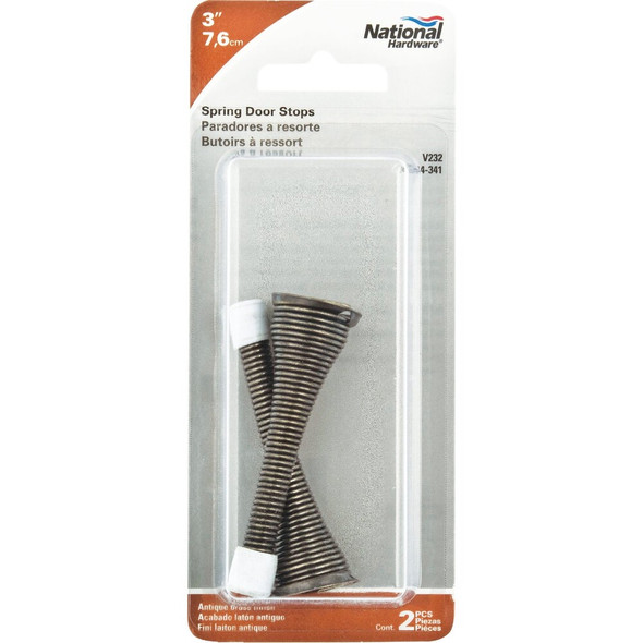 National Hardware 3 In. Antique Brass Spring Door Stop (2-Count) N184-341 201237