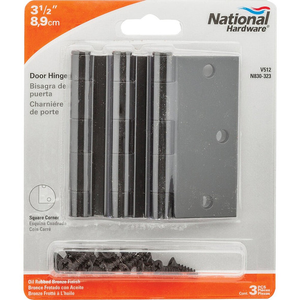 National Hardware 3-1-2 In. Square Oil Rubbed Bronze Door Hinge (3-Pack) N830-323 200657