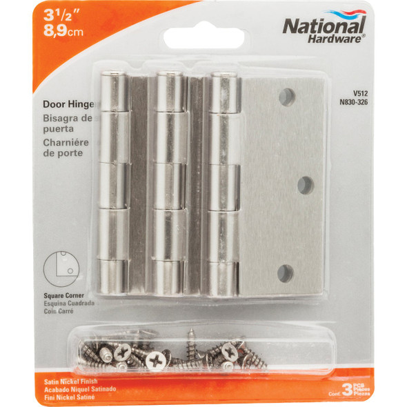 National Hardware 3-1-2 In. Square Satin Nickel Door Hinge (3-Pack) N830-326 200663