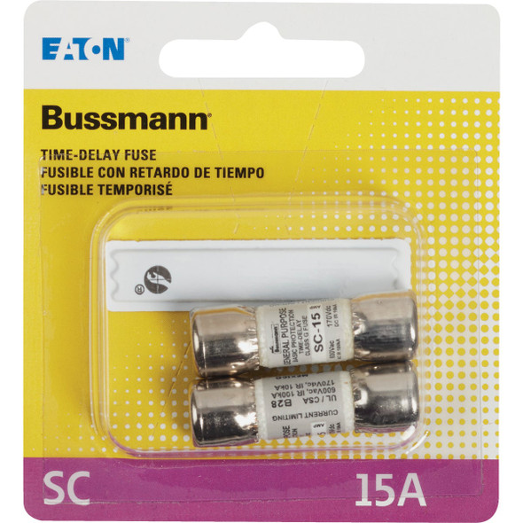 Bussmann 15A Midget Cartridge Time Delay Cartridge Fuse (2-Pack) BP-SC-15 500943