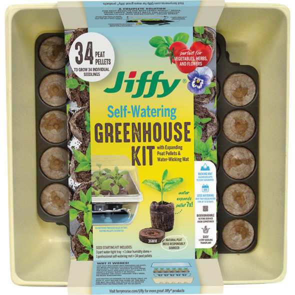 Jiffy 34-Cell 11 In. x 11 In. Self Watering Greenhouse Seed Starter Kit T34HG