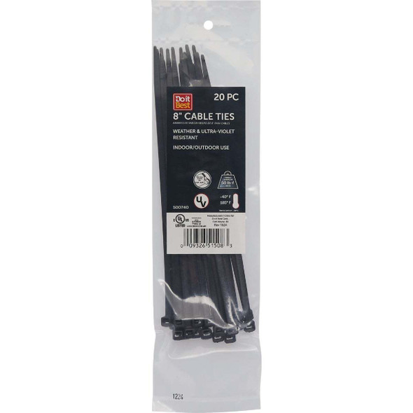 SIM Supply, Inc. 8" 20pc Blk Cable Tie LH-S-200-8-UVB-20