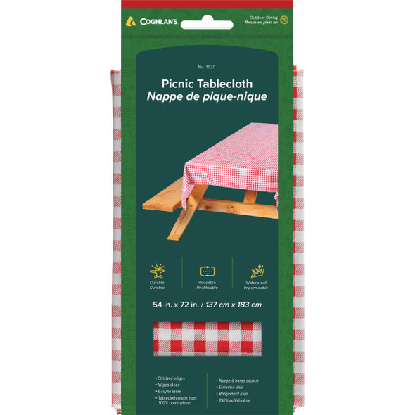 Coghlans 54 In. W. x 72 In. L. Red & White Plaid Vinyl Picnic Tablecloth 7920