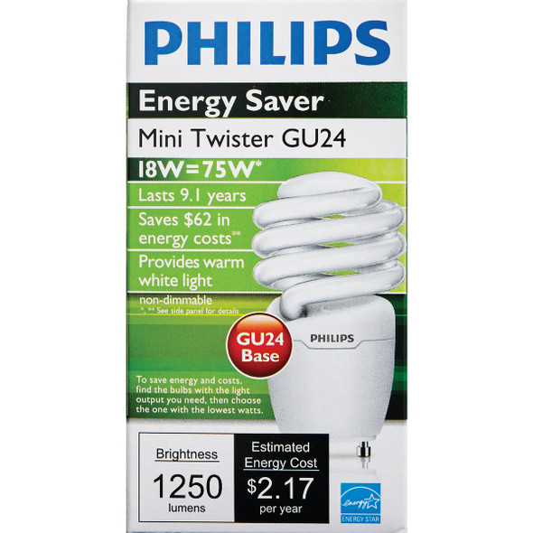 Philips Energy Saver 75W Equivalent Soft White GU24 Base T2 Spiral CFL Light Bulb Philips Energy Saver 75W Equivalent Soft White GU24 Base T2 Spiral CFL Light Bulb