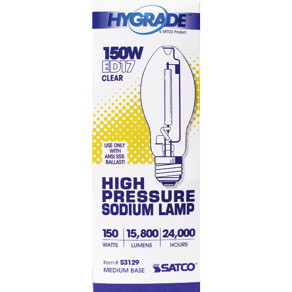 Satco 150W Clear ED17 Medium High-Pressure Sodium High-Intensity Light Bulb S3129 533475