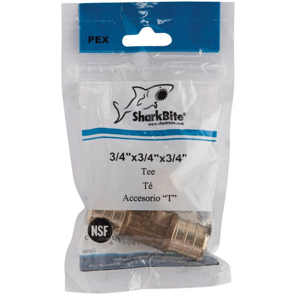 SharkBite 3-4 In. x 3-4 In. x 3-4 In. Barb Brass PEX Tee UC370LFA 400159