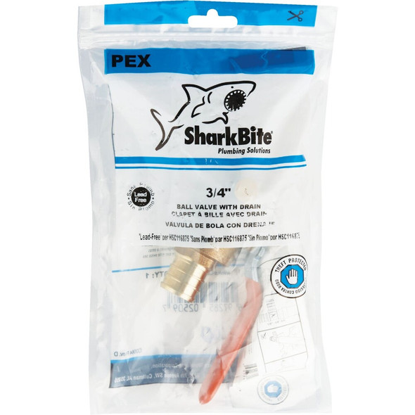 SharkBite 3-4 In. Brass Barb Ball Valve with Drain 24613LFA 461660