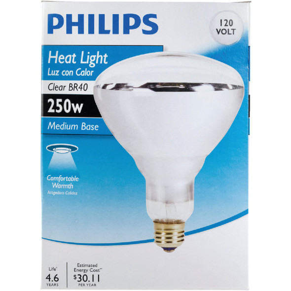 Philips 250W Clear Medium BR40 Incandescent Heat Light Bulb