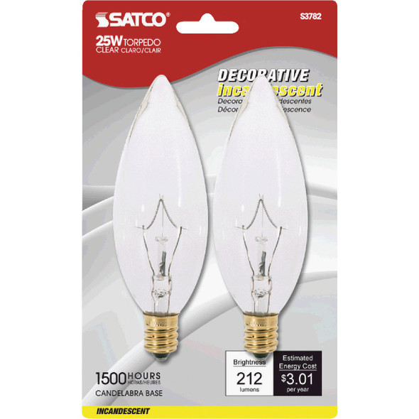 Satco 2pk 25w Clr Torp Bulb S3782
