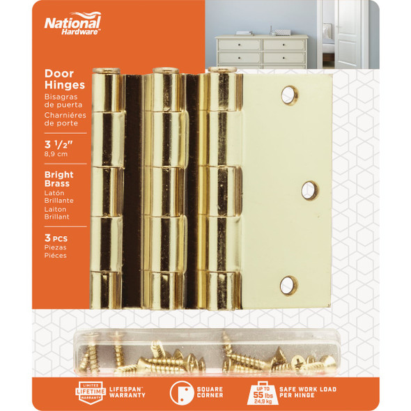 National Hardware 3-1-2 In. Square Satin Brass Door Hinge N830-230 200681