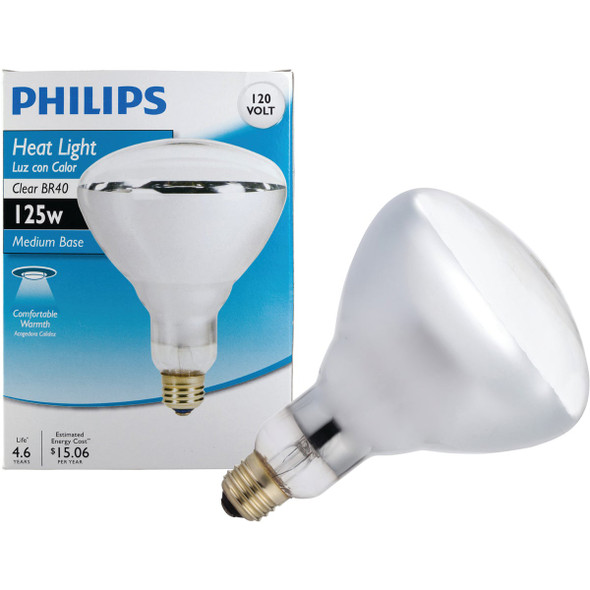 Philips 125W Clear Medium BR40 Incandescent Heat Light Bulb 416750
