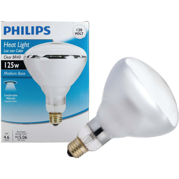 Philips 125W Clear Medium BR40 Incandescent Heat Light Bulb 416750